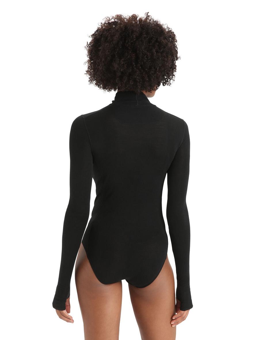 Sous Vêtement Icebreaker Merino Queens Long Sleeve High Neck Bodysuit Femme Noir | FR 1701TCEV